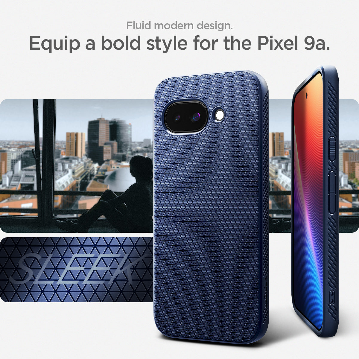ACS09040 - Pixel 9a Case Liquid Air in Navy Blue showing the fluid modern design. Equip a bold style for the Pixel 9a