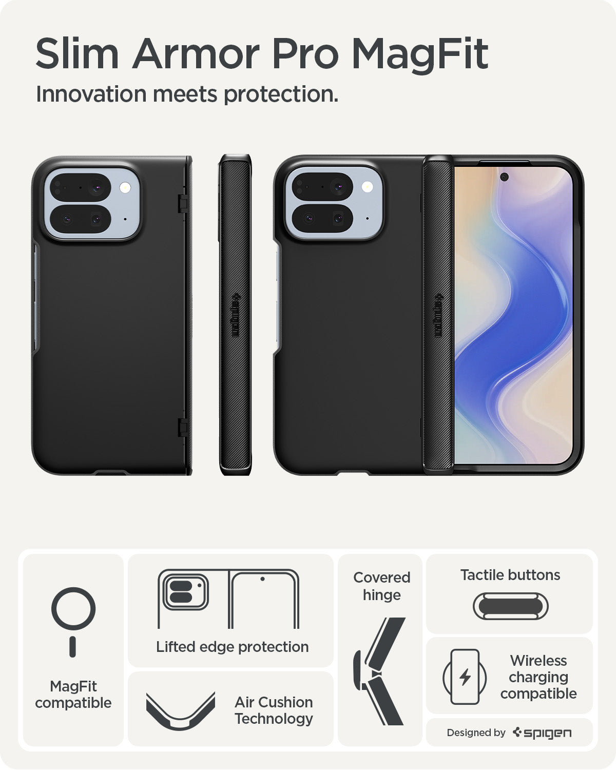 ACS09741 - Pixel 10 Pro Fold Case Slim Armor Pro (MagFit) in black showing the case. Innovation meets protection.