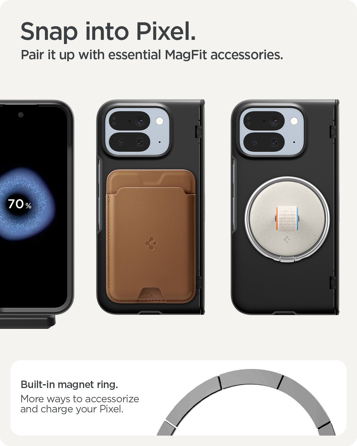 ACS09741 - Pixel 10 Pro Fold Case Slim Armor Pro (MagFit) in black showing the built in magnet ring. More way to accessorize and charge your pixel. Snap into pixel. Pair it up with essential MagFit accessories.