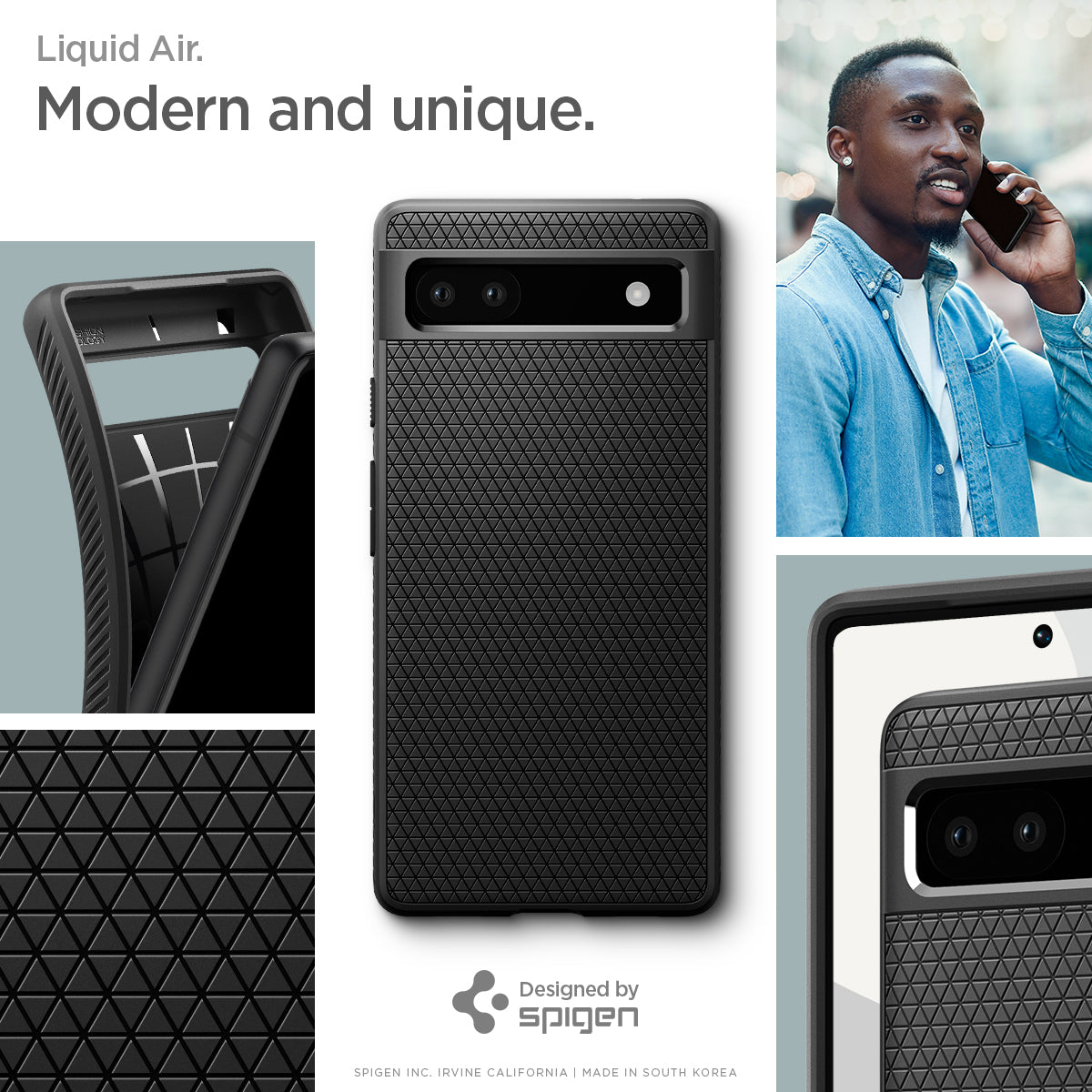 ACS04474 - Pixel 6a Case Liquid Air in matte black liquid air. modern and unique.
