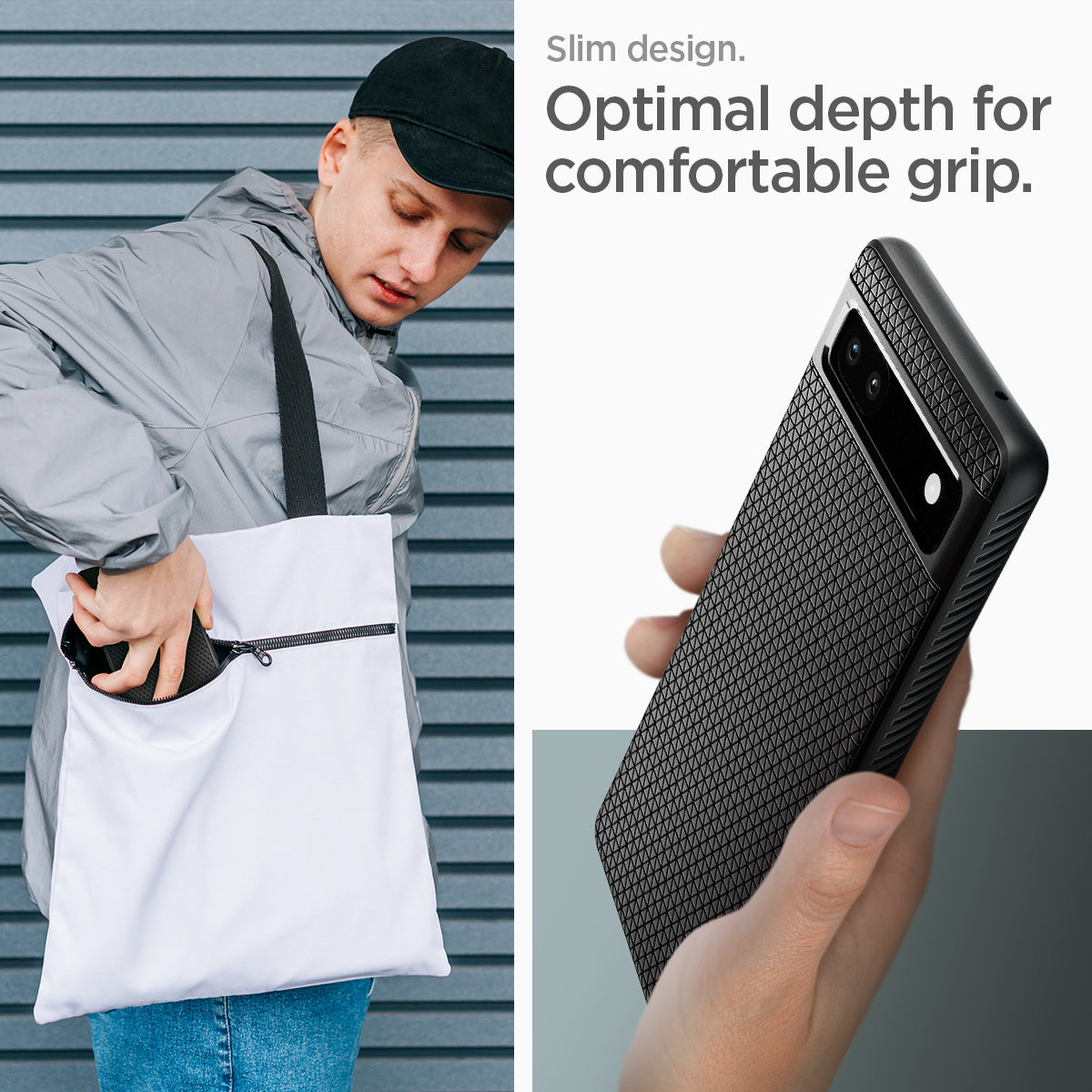 ACS04474 - Pixel 6a Case Liquid Air in matte black slim design. optimal depth for comfortable grip.