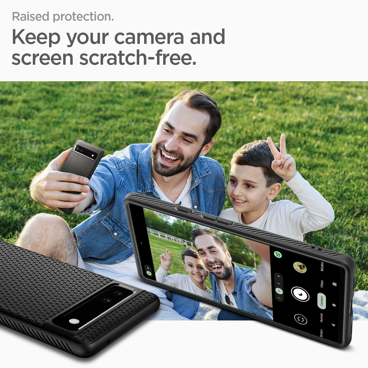 ACS04474 - Pixel 6a Case Liquid Air in matte black lifted protection. keep your camera and screen scratch free.