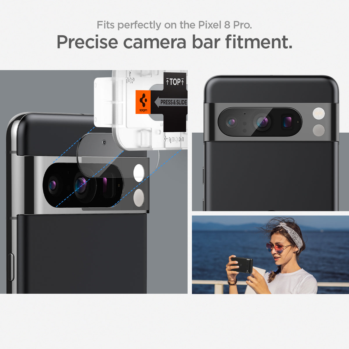 AGL07394 - Pixel 8 Pro Optik Lens Protector fits perfectly on the pixel 8 pro. precise camera bar fitment.