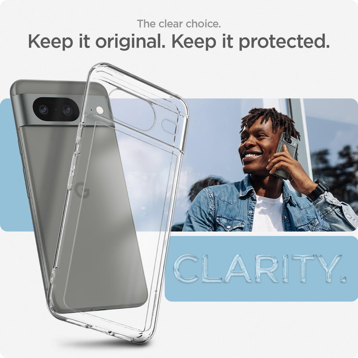 ACS06278 - Pixel 8 Case Ultra Hybrid in crystal clear the clear choice. Keep it original. Keep it protected.