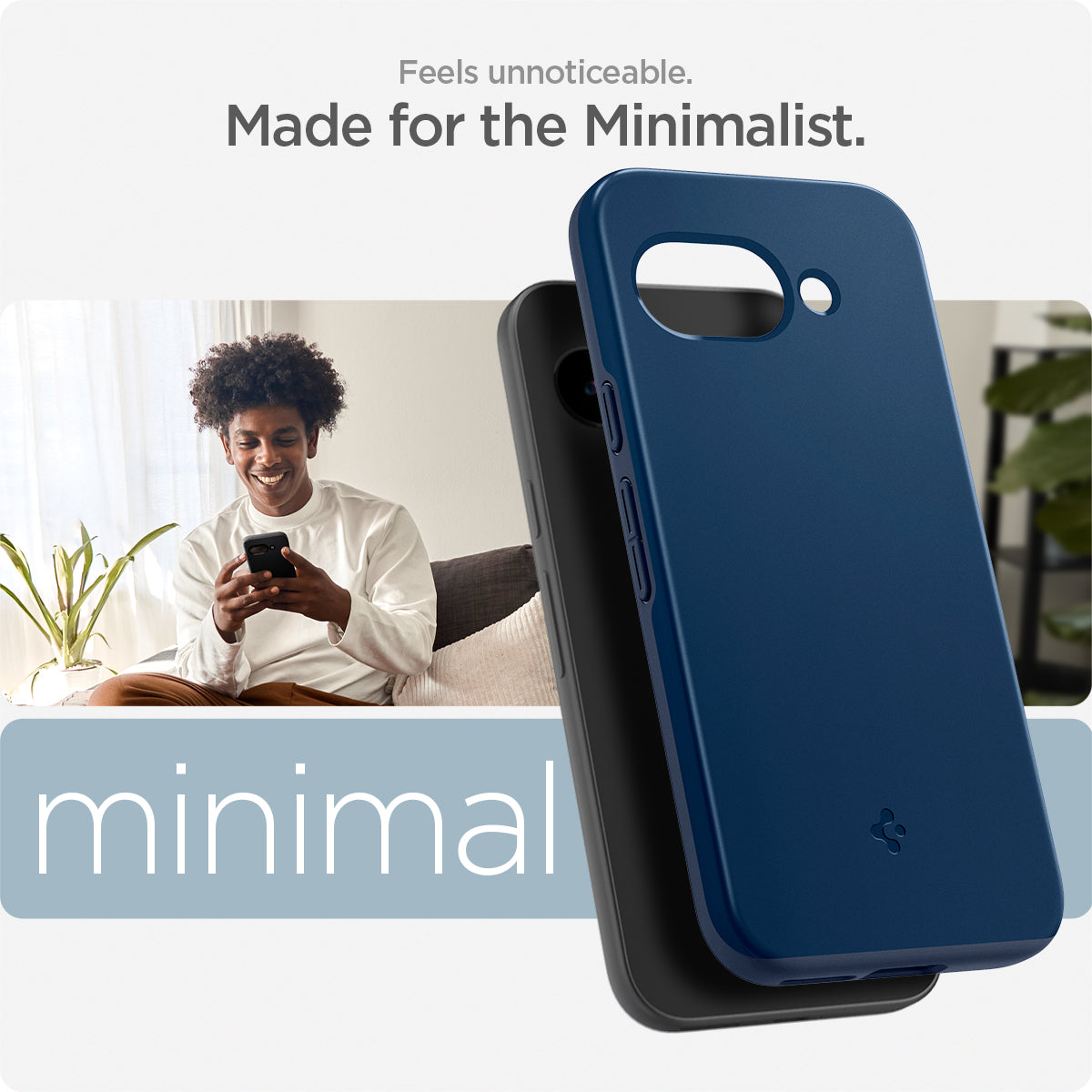 ACS09038 - Pixel 9a Case Thin Fit (MagFit) in Navy Blue showing the unnoticeable feeling. Made for the minimalist