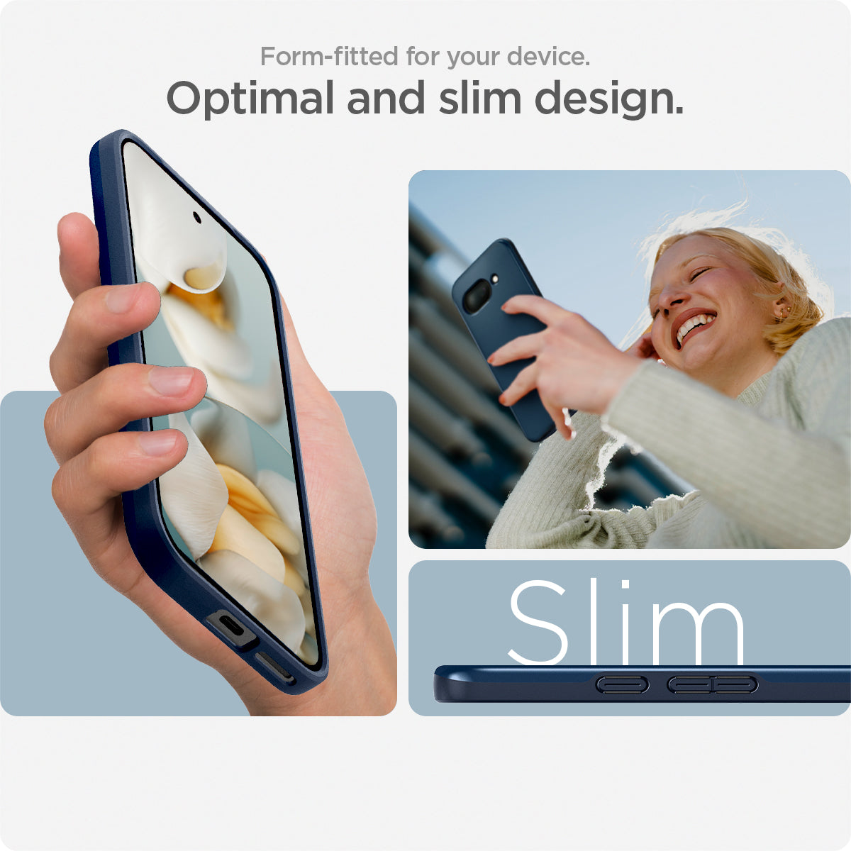 ACS09038 - Pixel 9a Case Thin Fit (MagFit) in Navy Blue showing the Form-fitted for your device. Optimal and slim design