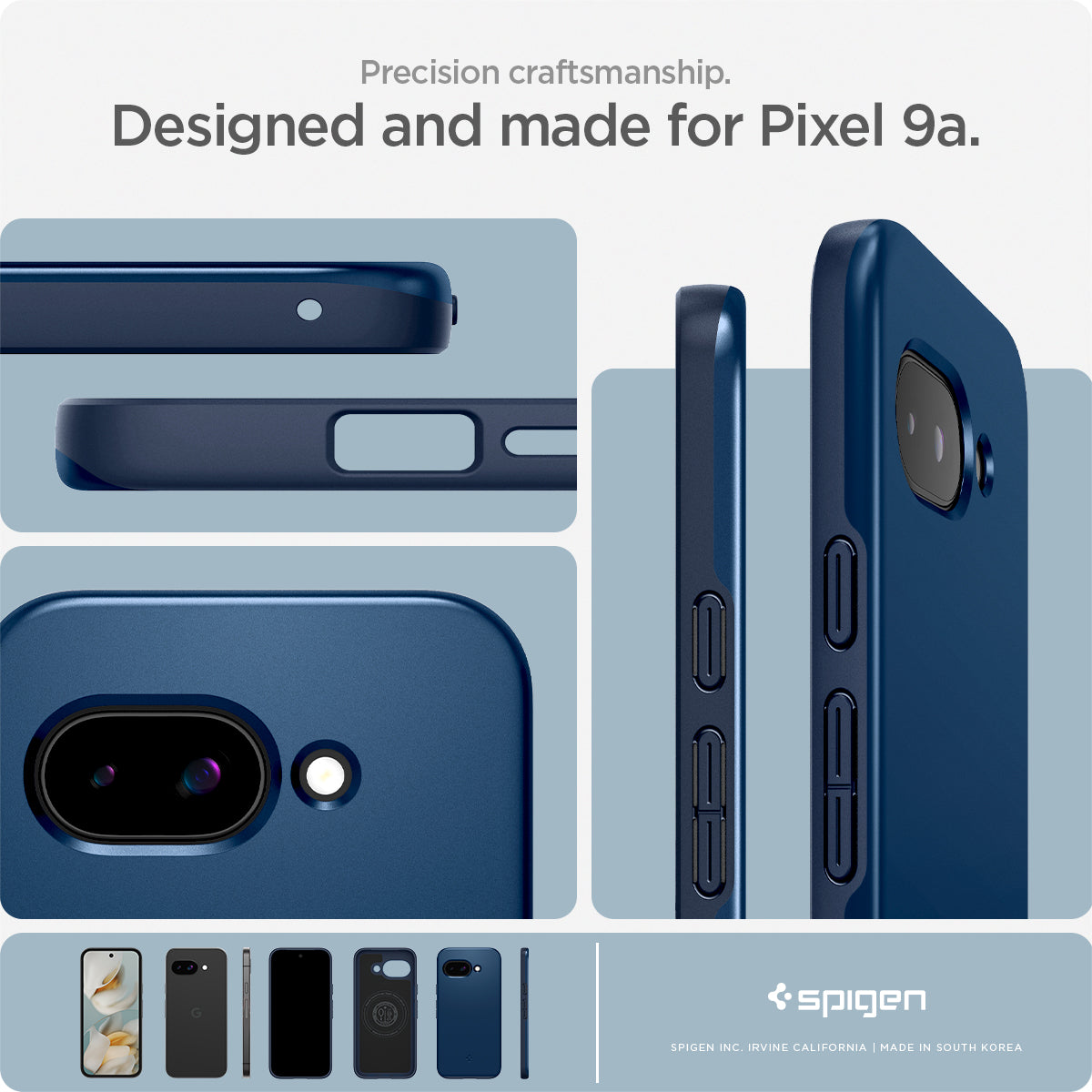 ACS09038 - Pixel 9a Case Thin Fit (MagFit) in Navy Blue showing the precision craftsmanship. Designed and made for Pixel 9a showing different angles