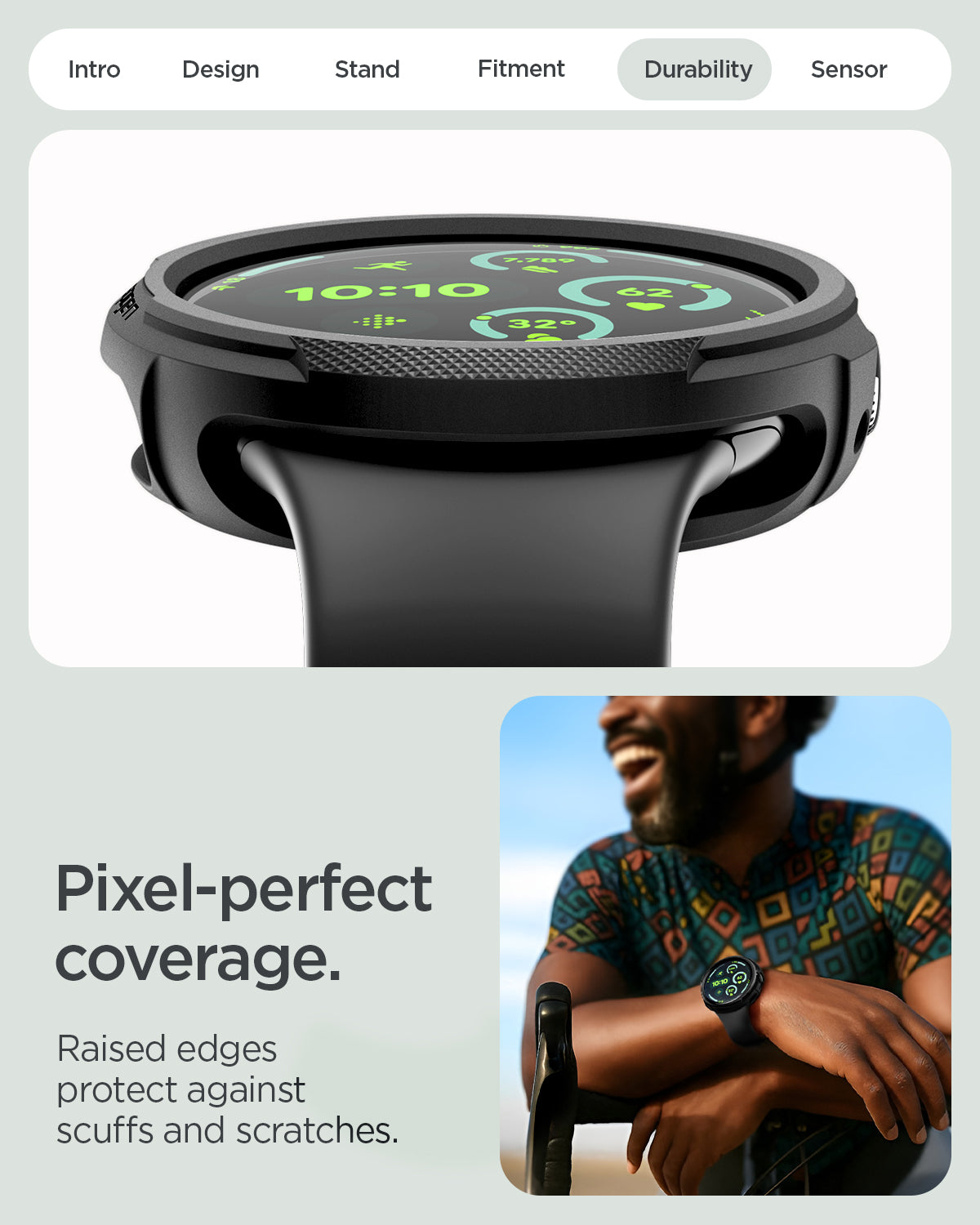 ACS09488 - GWdde Case Liquid Air in black showing the pixel perfect coverage. Raised edges protect against scuffs and scratches