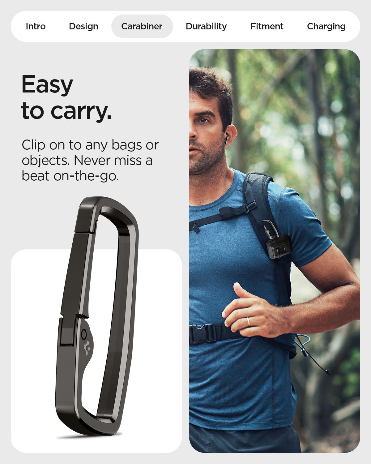 ACS09481 - GBAb Case Lock Fit in black showing the easy to carry ability. Clip on to any bags or objects. Never miss a beat on the go