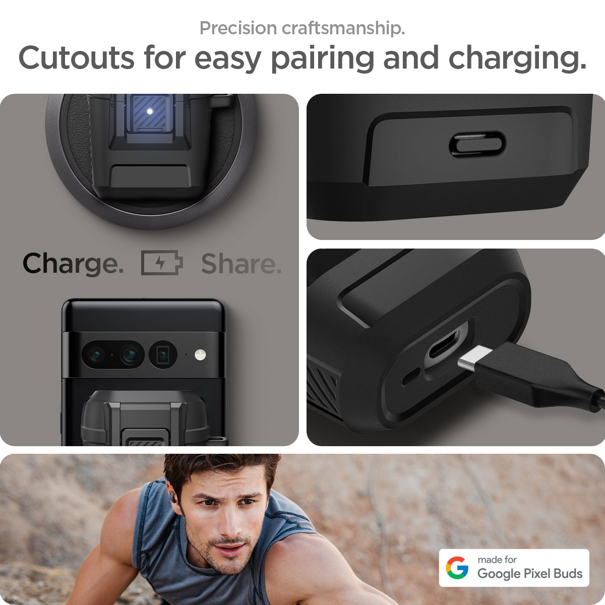 ACS07606 - Pixel Buds Pro 2 Lock Fit in Matte Black precision craftsmanship. cutouts for easy pairing and charging.