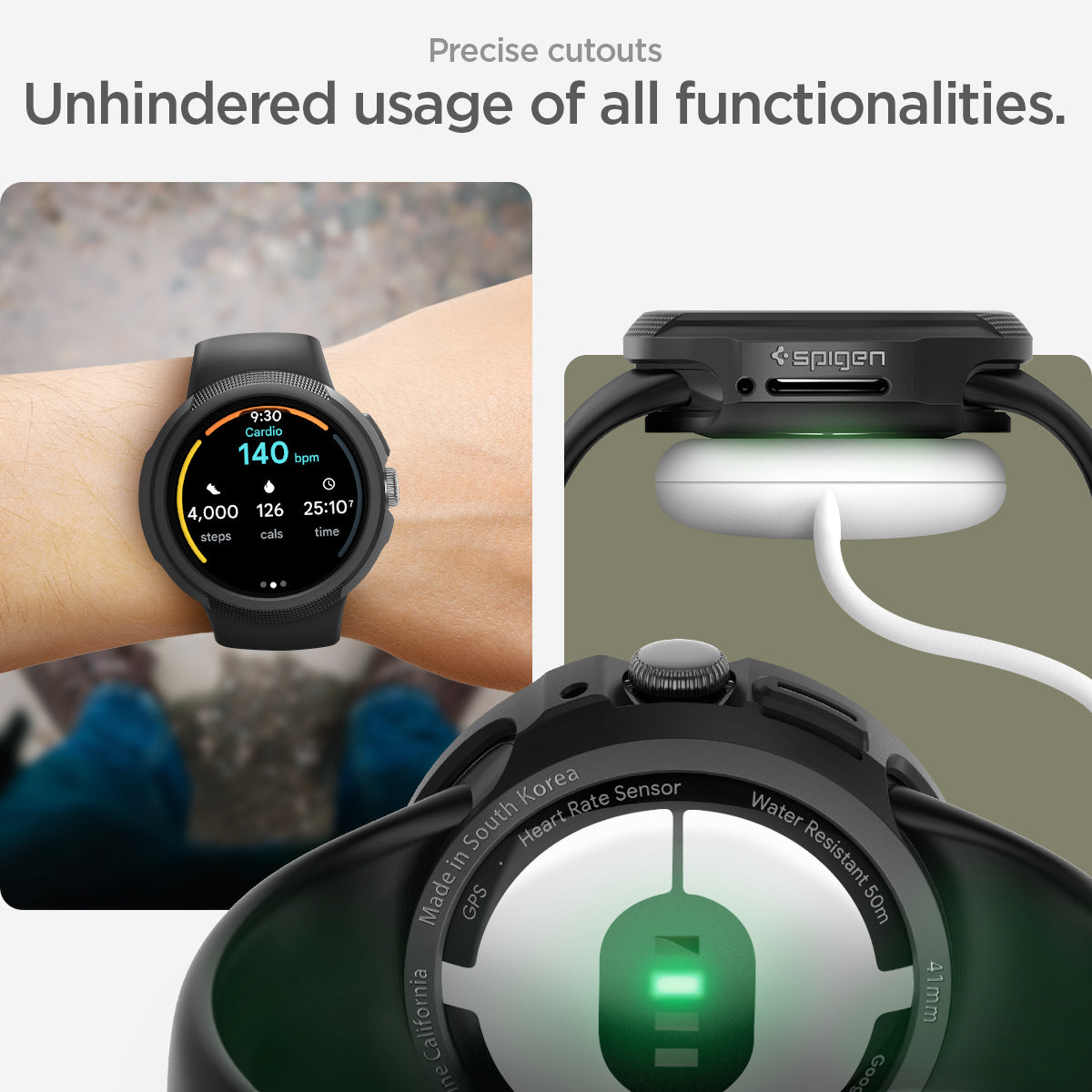 ACS03073 - Pixel Watch Case Liquid Air in black precise cutouts. Unhindered usage of all functionalities.