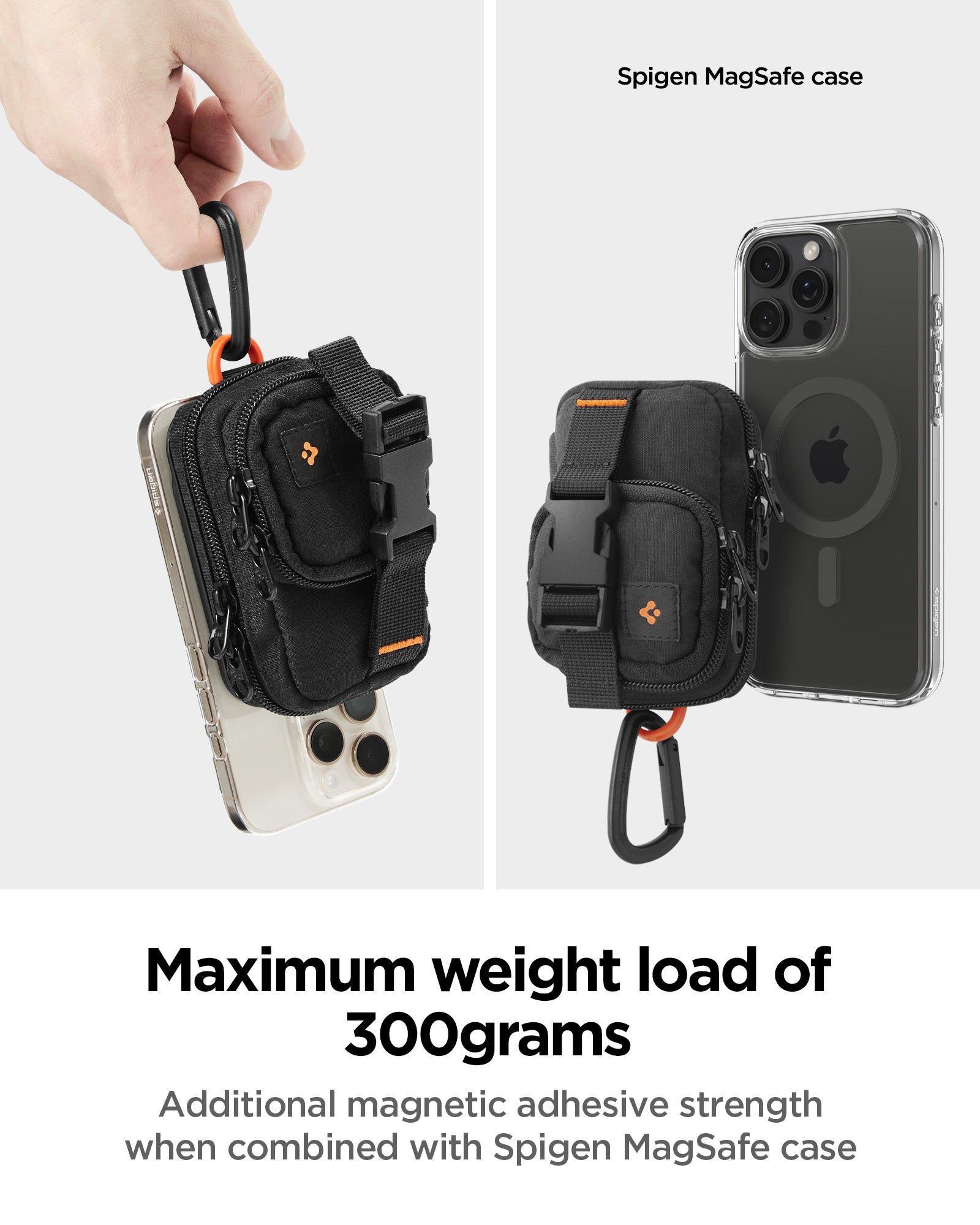 AFA09338 - MagSafe Card Holder Snap Zip (MagFit) has additional magnetic adhesive strength when combined with spigen magsafe case. Maximum weight load of 300grams