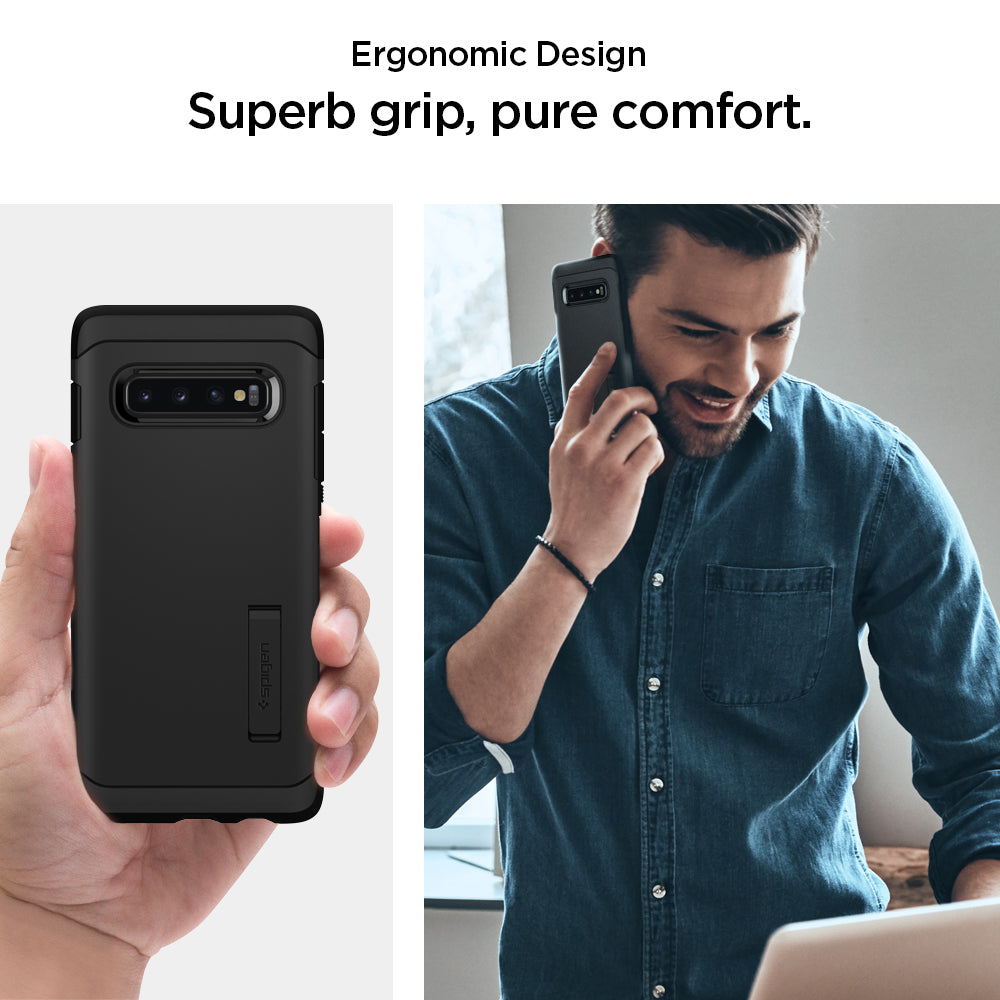 605CS25805 - Galaxy S10 Tough Armor Case in black ergonomic design. superb grip, pure comfort.