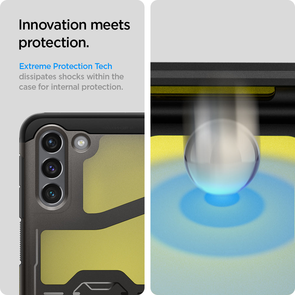ACS02390 - Galaxy S21 Plus Tough Armor Case in black innovation meets protection. Extreme protection tech dissipates shocks within he case for internal protection.