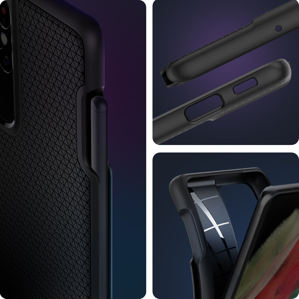 ACS02831 - Galaxy S21 Series Case Liquid Air Pro in matte black showing the different angles