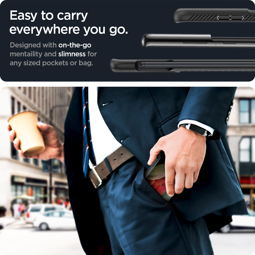 ACS02831 - Galaxy S21 Series Case Liquid Air Pro in matte black showing the easy to carry everywhere you go. Designed with on-the-go mentality and slimness for any sized pockets or bag