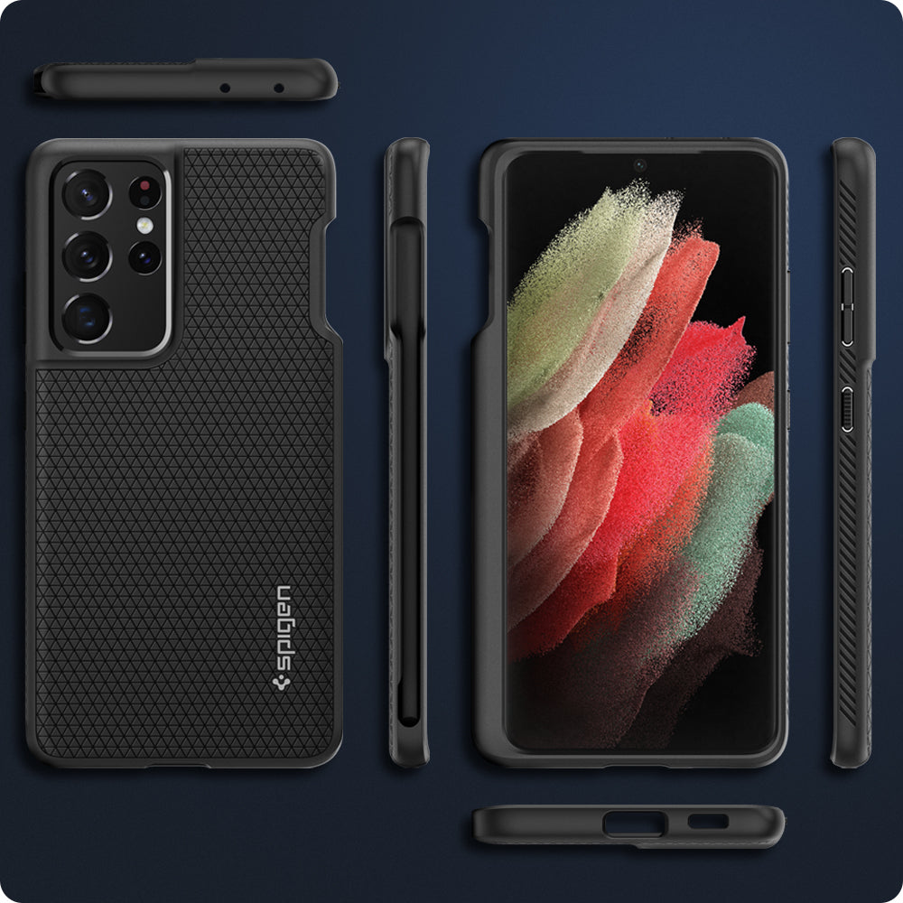 ACS02831 - Galaxy S21 Series Case Liquid Air Pro in matte black showing the front, back, sides, top and bottom