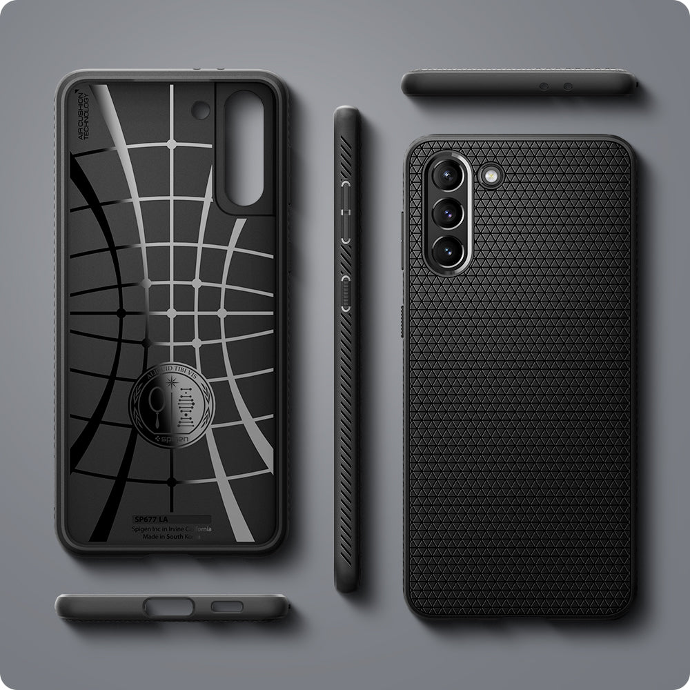 ACS02386 - Galaxy S21 Plus Liquid Air Case in matte black showing the different angles
