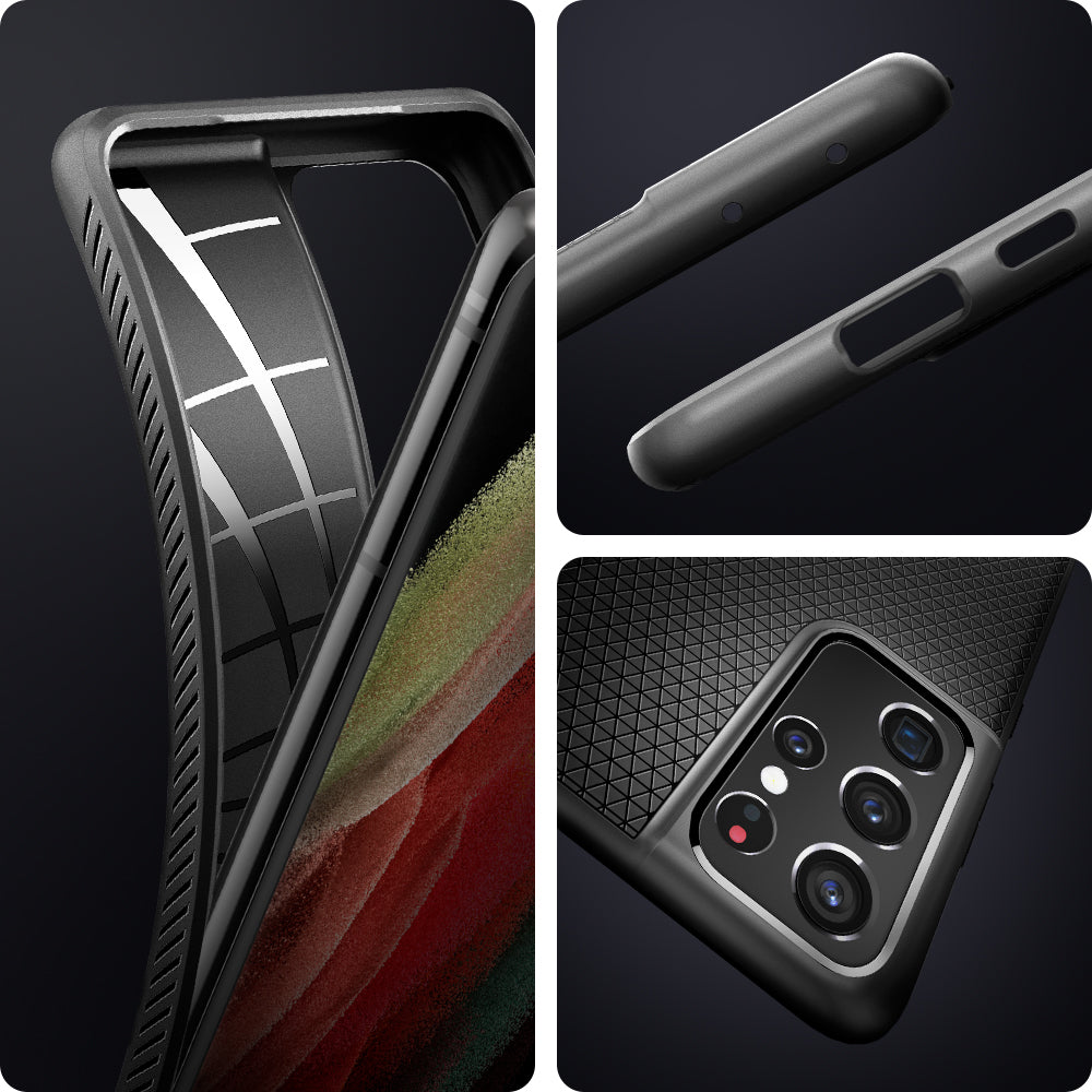 ACS02350 - Galaxy S21 Ultra Liquid Air Case in matte black showing the different angles more focused and zoomed in
