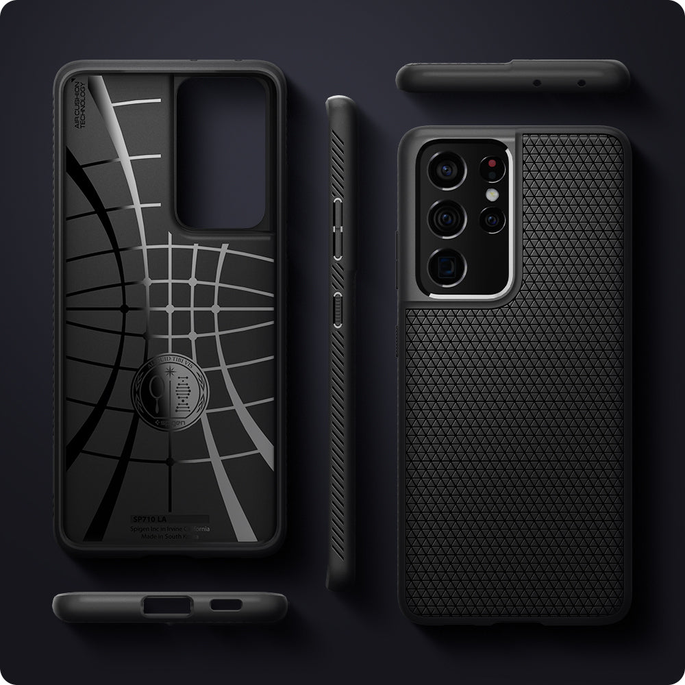 ACS02350 - Galaxy S21 Ultra Liquid Air Case in matte black showing the different angles