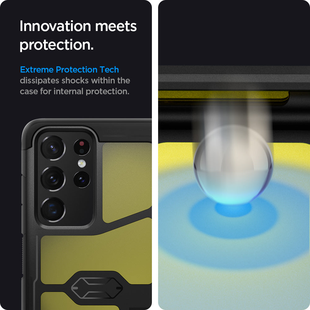 ACS02354 - Galaxy S21 Ultra Tough Armor Case in black innovation meets protection. Extreme protection tech dissipates shocks within he case for internal protection.