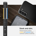 ACS03987 - Galaxy S22 5G Case Liquid Air in black showing the sleek and slim. Raised bezels protect screen and cameras from common surface scratches