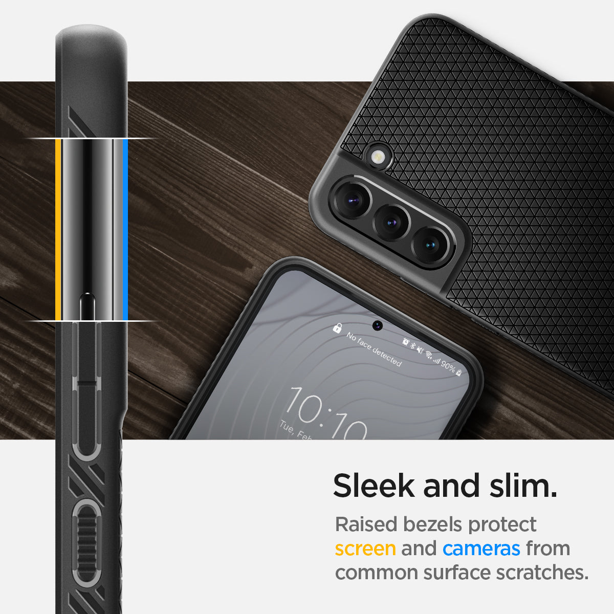 ACS03987 - Galaxy S22 5G Case Liquid Air in black showing the sleek and slim. Raised bezels protect screen and cameras from common surface scratches