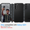 ACS03953 - Galaxy S22 Plus 5G Case Liquid Air in black showing the compatibility only with Galaxy S22+. Not compatible with Galaxy S22 and S22 Ultra