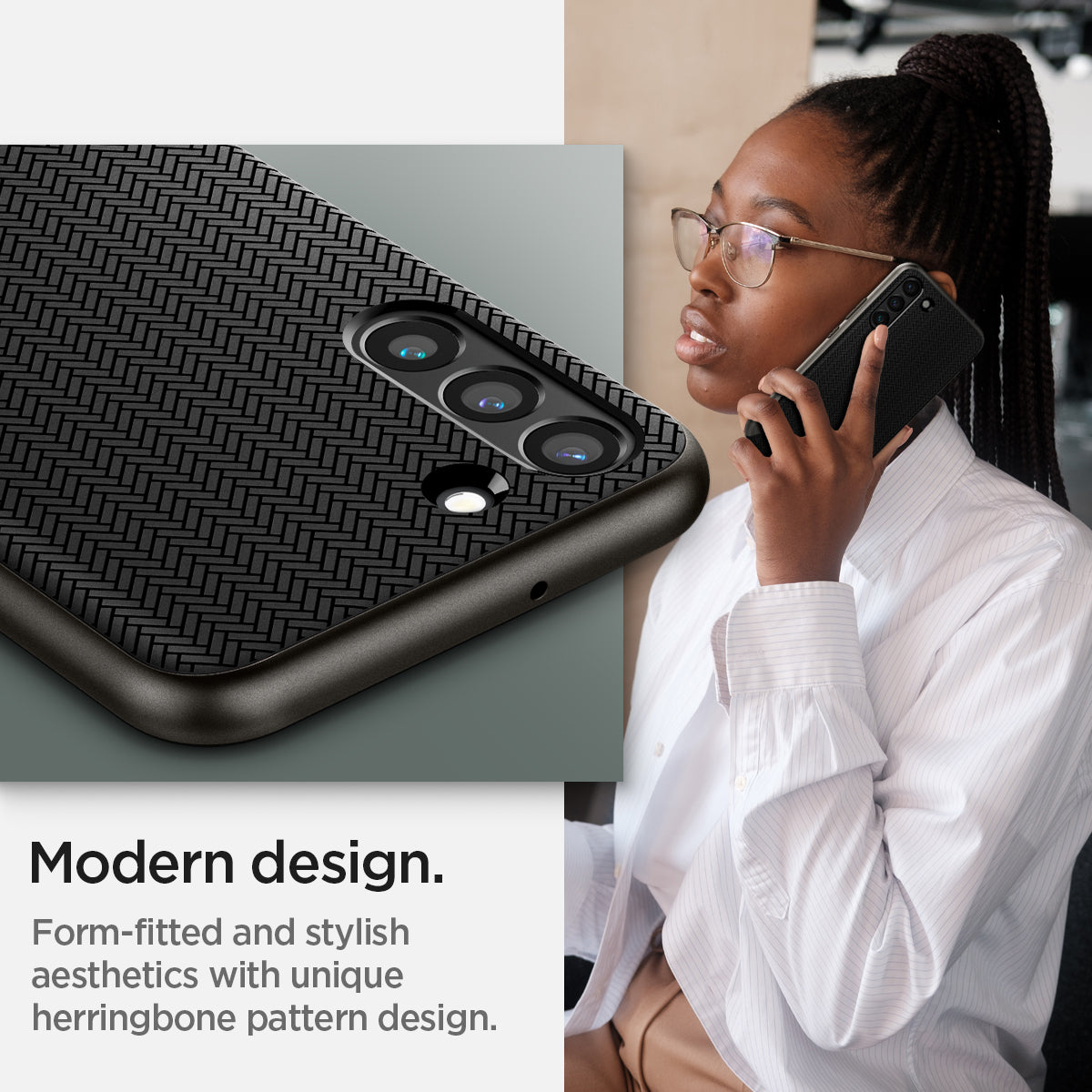 ACS03960 - Galaxy S22 Plus 5G Case Neo Hybrid in gunmetal modern design. form fitted and stylish aesthetics with unique herringbone pattern design.