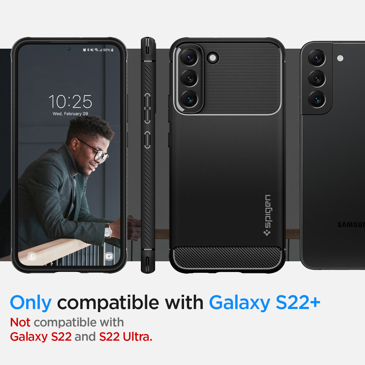 ACS03952 - Galaxy S22 Plus 5G Case Rugged Armor in black only compatible with s22 +. not compatible with galaxy s22 and galaxy s22 ultra.