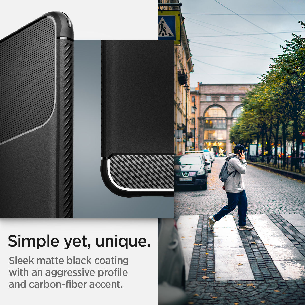 ACS03952 - Galaxy S22 Plus 5G Case Rugged Armor in black simple yet unique. Sleek matte black coating with an aggressive profile and carbon fiber accent.