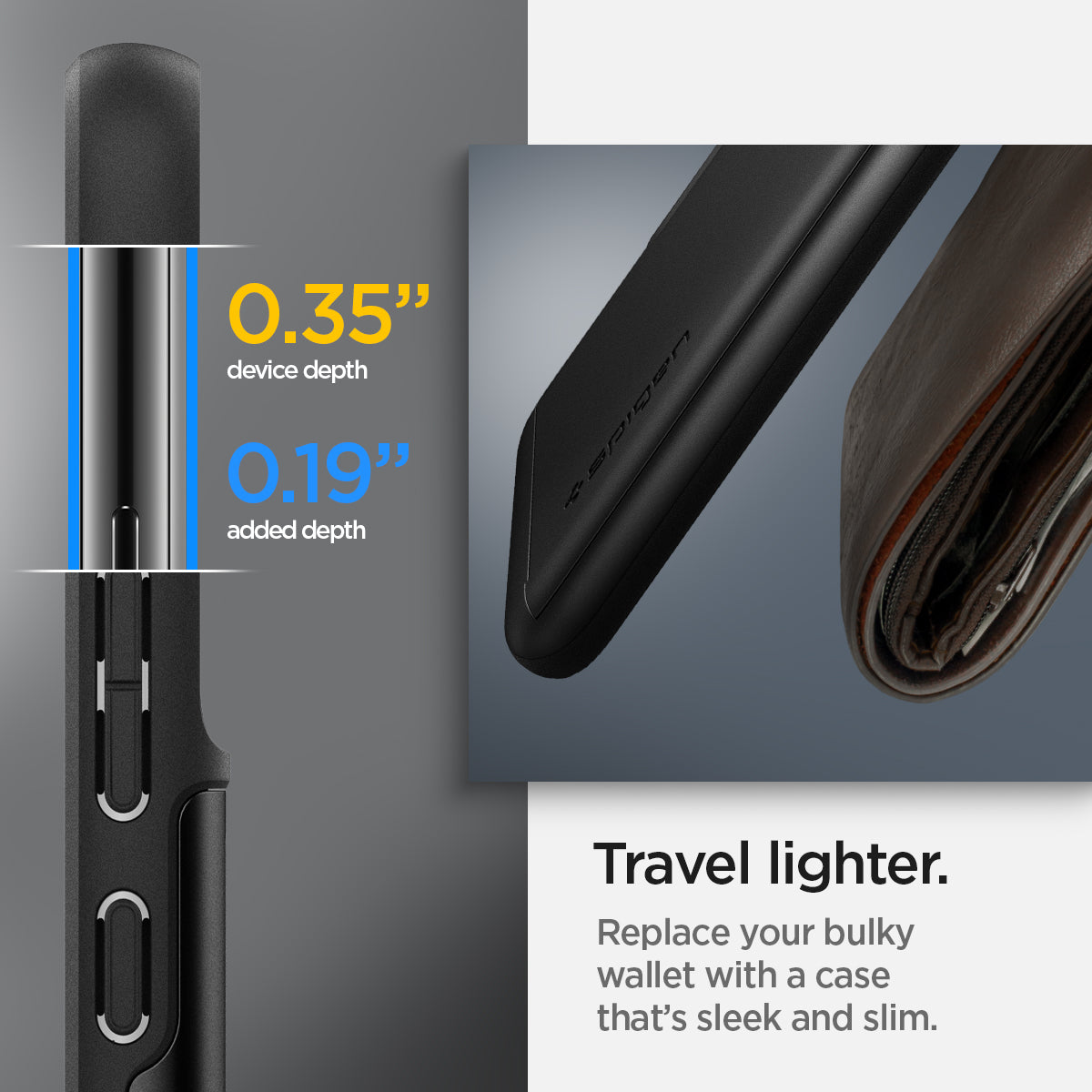 ACS03961 - Galaxy S22 Plus 5G Case Slim Armor CS in black travel lighter. Raised bezels protect screen and cameras from common surface scratches.