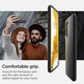 ACS03949 - Galaxy S22 Plus 5G Case Thin Fit in black showing the comfortable grip. Snug fit for the Galaxy and just the right amount added for your hand