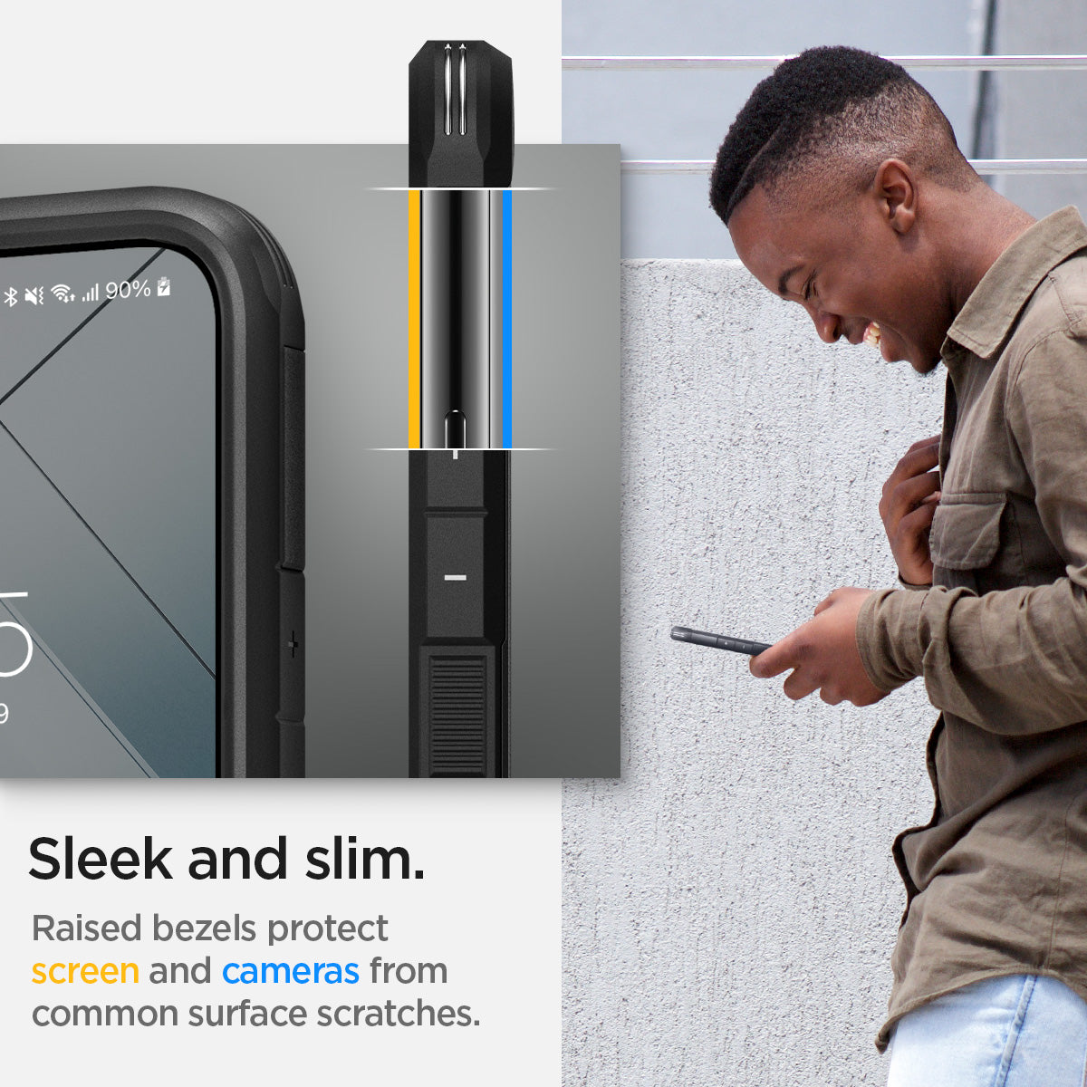 ACS03958 - Galaxy S22 Plus 5G Case Tough Armor in black sleek and slim. Raised bezels protect screen and cameras from common surface scratches.