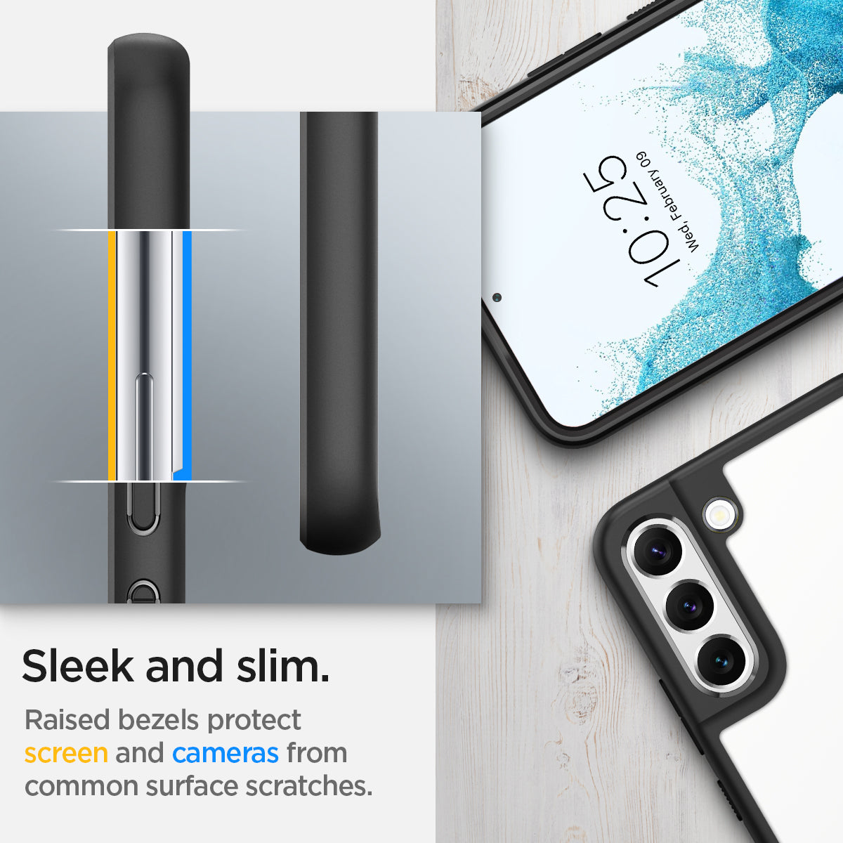 ACS03955 - Galaxy S22 Plus 5G Case Ultra Hybrid in matte black sleek and slim. Raised bezels protect screen and cameras from common surface scratches.