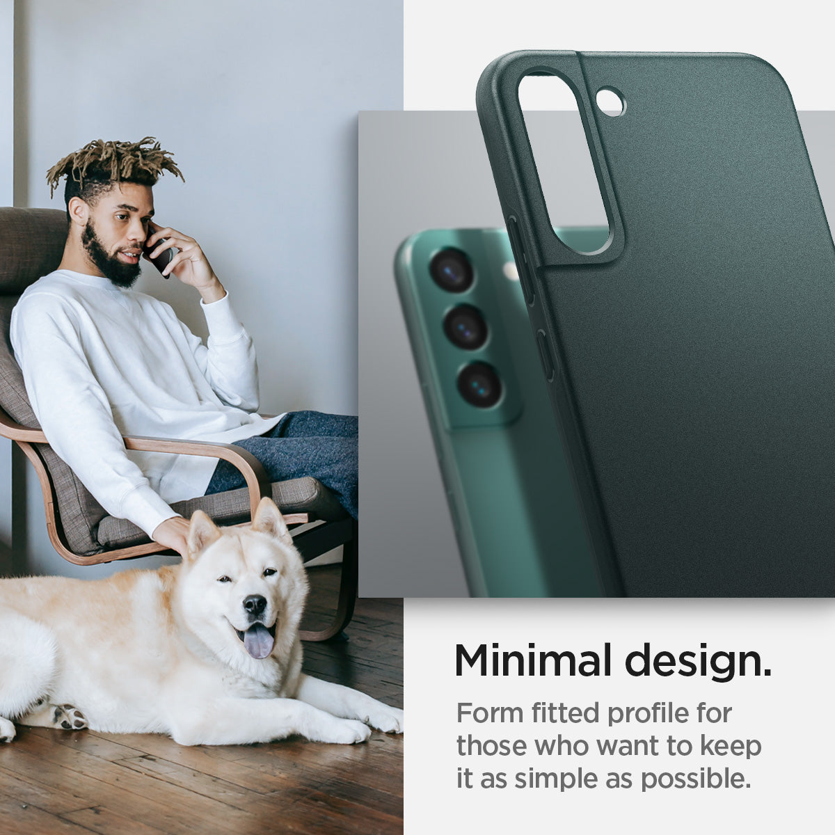 ACS04385 - Galaxy S22 5G Case Thin Fit in abyss green showing the minimal design. Form-fitted profile for those who want to keep it as simple as possible