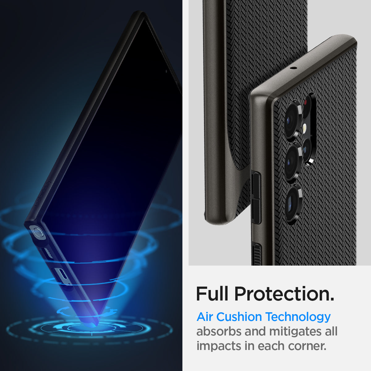 ACS03926 - Galaxy S22 Ultra 5G Case Neo Hybrid in gunmetal full protection. Air cushion technology absorbs and mitigates all impacts in each corner.