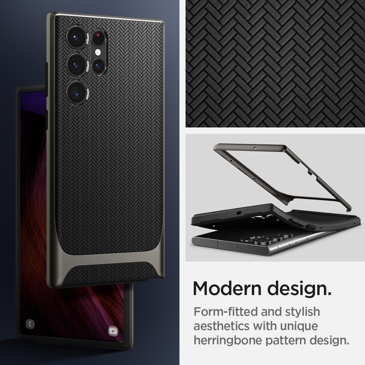 ACS03926 - Galaxy S22 Ultra 5G Case Neo Hybrid in gunmetal modern design. form fitted and stylish aesthetic with unique herringbone pattern design.