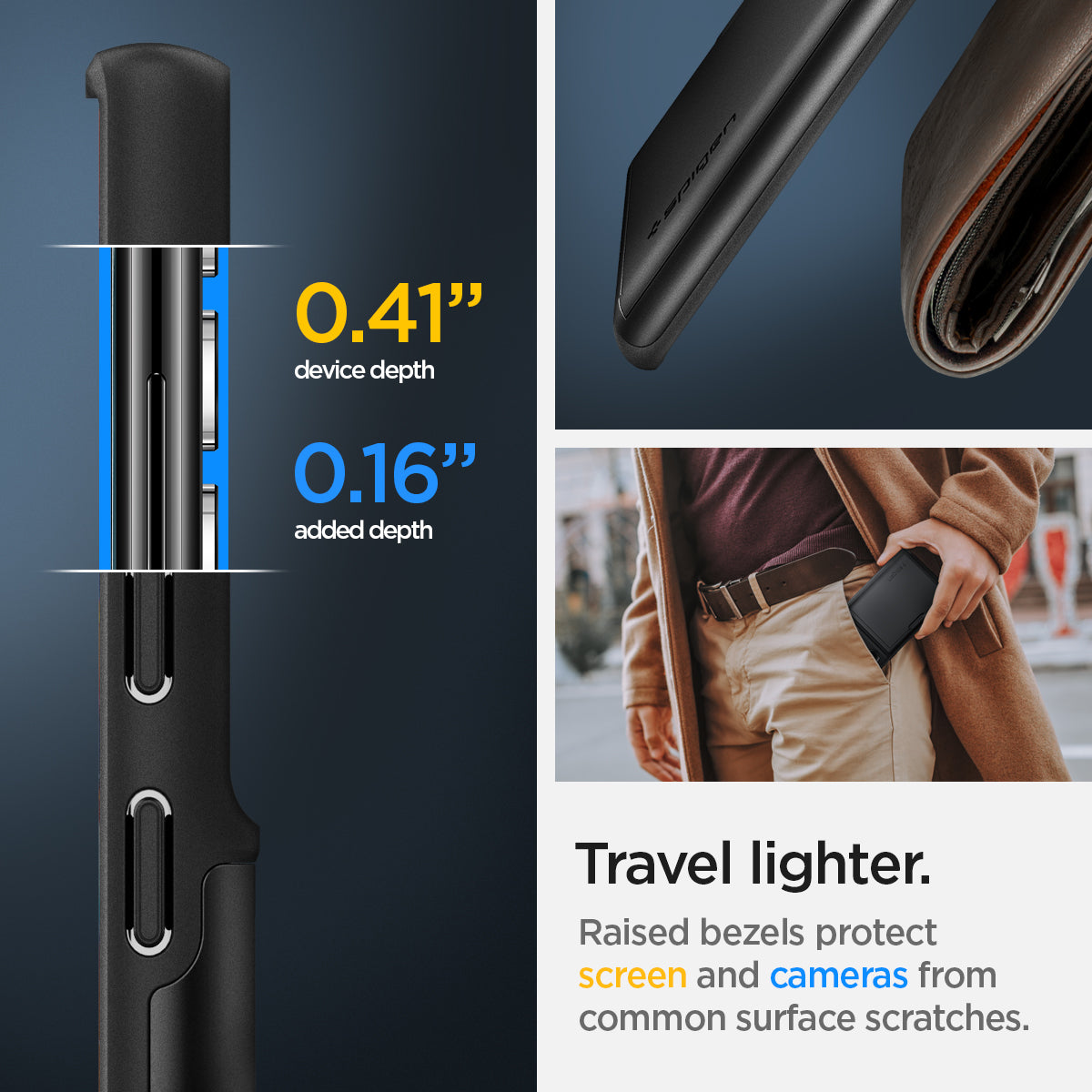 ACS03927 - Galaxy S22 Ultra 5G Case Slim Armor CS in black travel lighter. Raised bezels protect screen and cameras from common surface scratches.