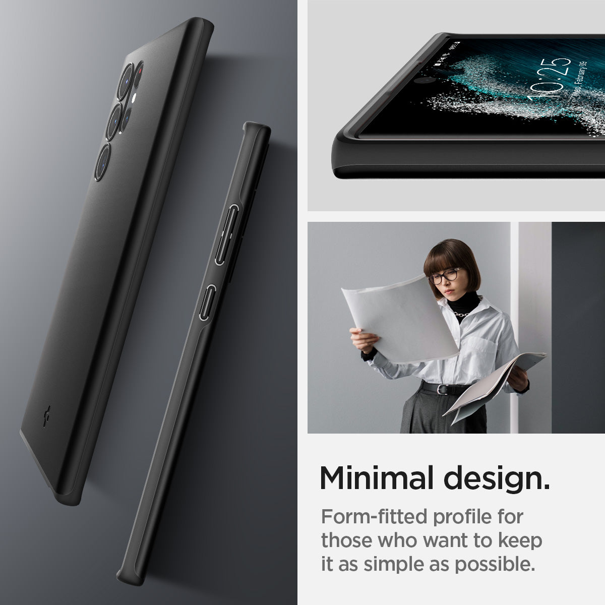 ACS03911 - Galaxy S22 Ultra 5G Case Thin Fit in black showing the minimal design. Form-fitted profile for those who want to keep it as simple as possible