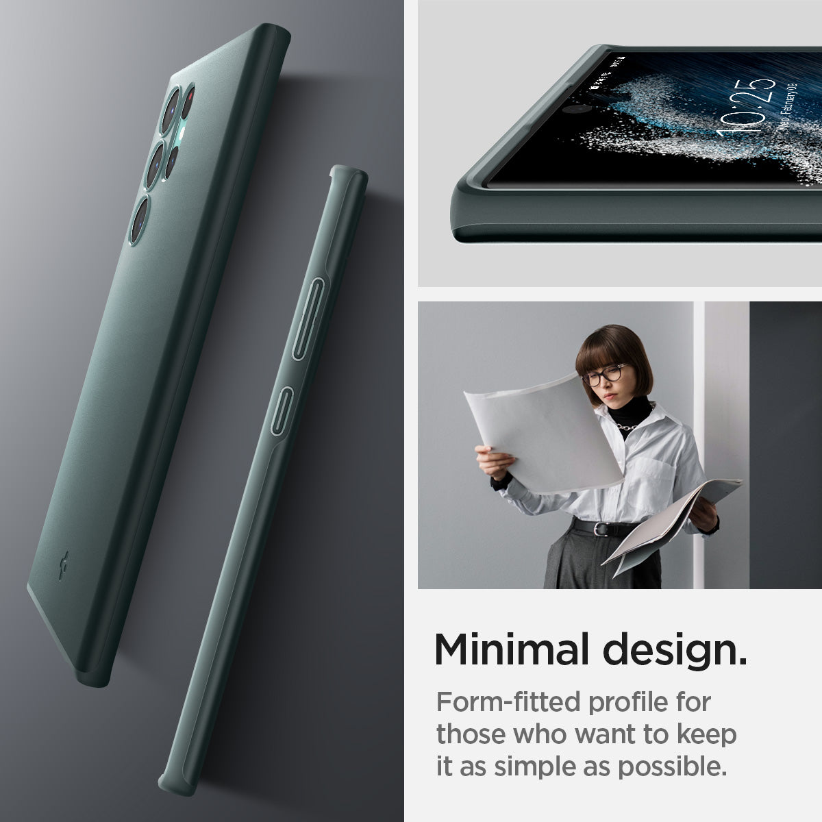 ACS04517 - Galaxy S22 Ultra 5G Case Thin Fit in abyss green showing the minimal design. Form-fitted profile for those who want to keep it as simple as possible