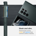 ACS04517 - Galaxy S22 Ultra 5G Case Thin Fit in abyss green showing the sleek and slim. Raised bezels protect screen and cameras from common surface scratches