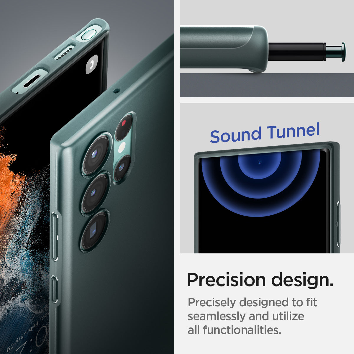 ACS04517 - Galaxy S22 Ultra 5G Case Thin Fit in abyss green showing the precision design. Precisely designed to fit seamlessly and utilize all functionalities