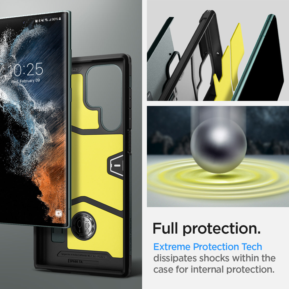 ACS04519 - Galaxy S22 Ultra 5G Case Tough Armor in abyss green full protection. Extreme protection tech dissipates shocks within the case for internal protection.