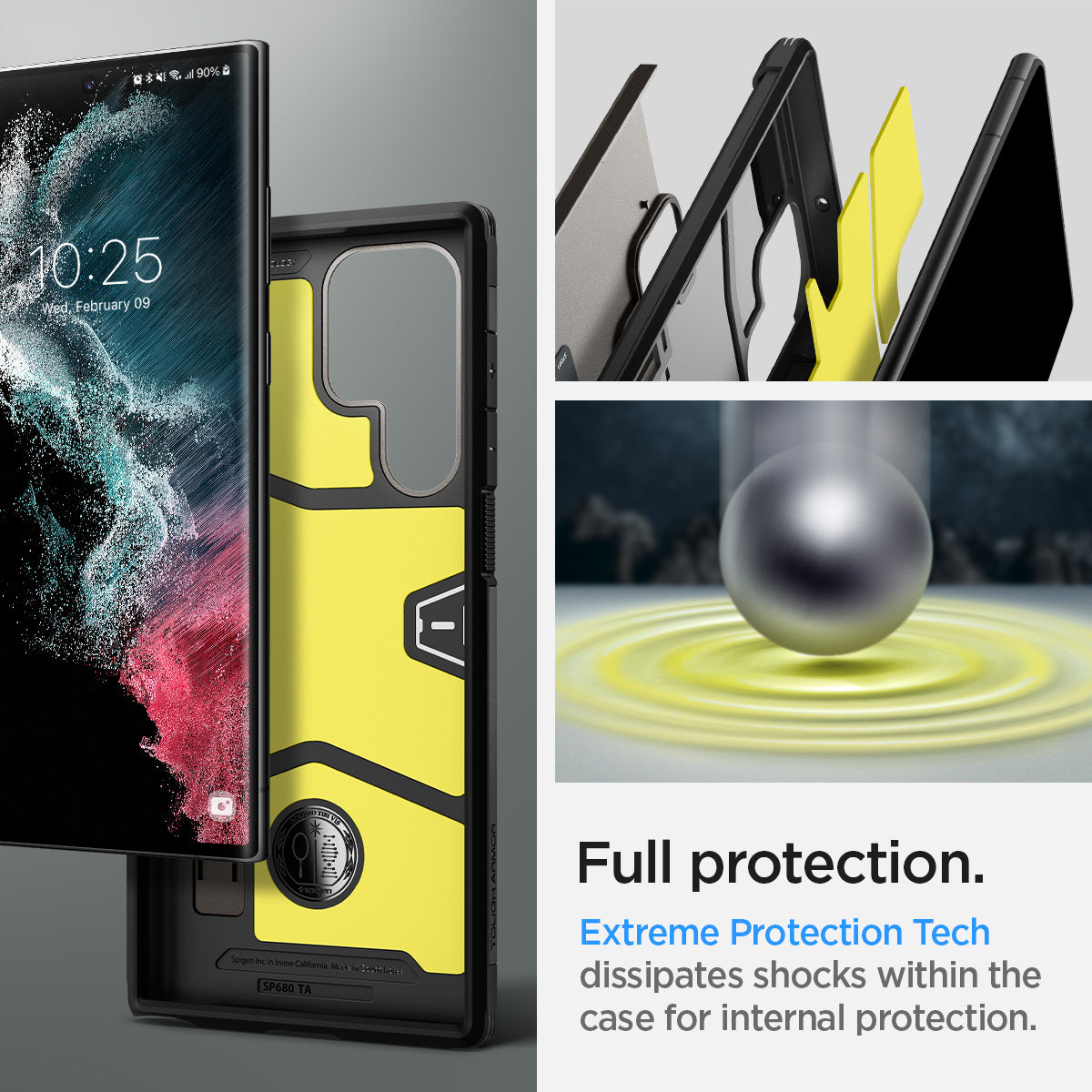 ACS03924 - Galaxy S22 Ultra 5G Case Tough Armor in gunmetal full protection. Extreme protection tech dissipates shocks within the case for internal protection.