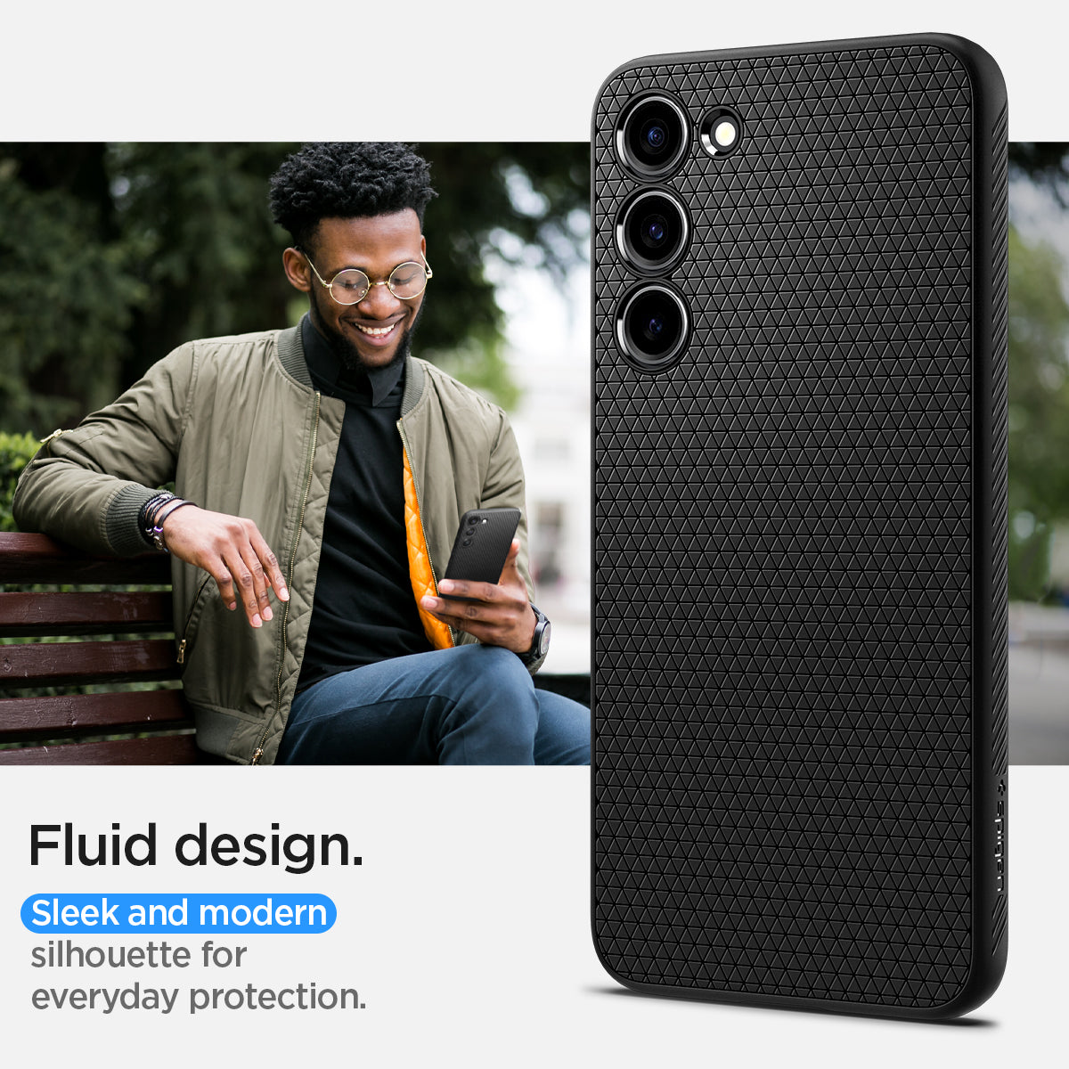 ACS05712 - Galaxy S23 Case Liquid Air in matte black showing the fluid design. Sleek and modern silhouette for everyday protection