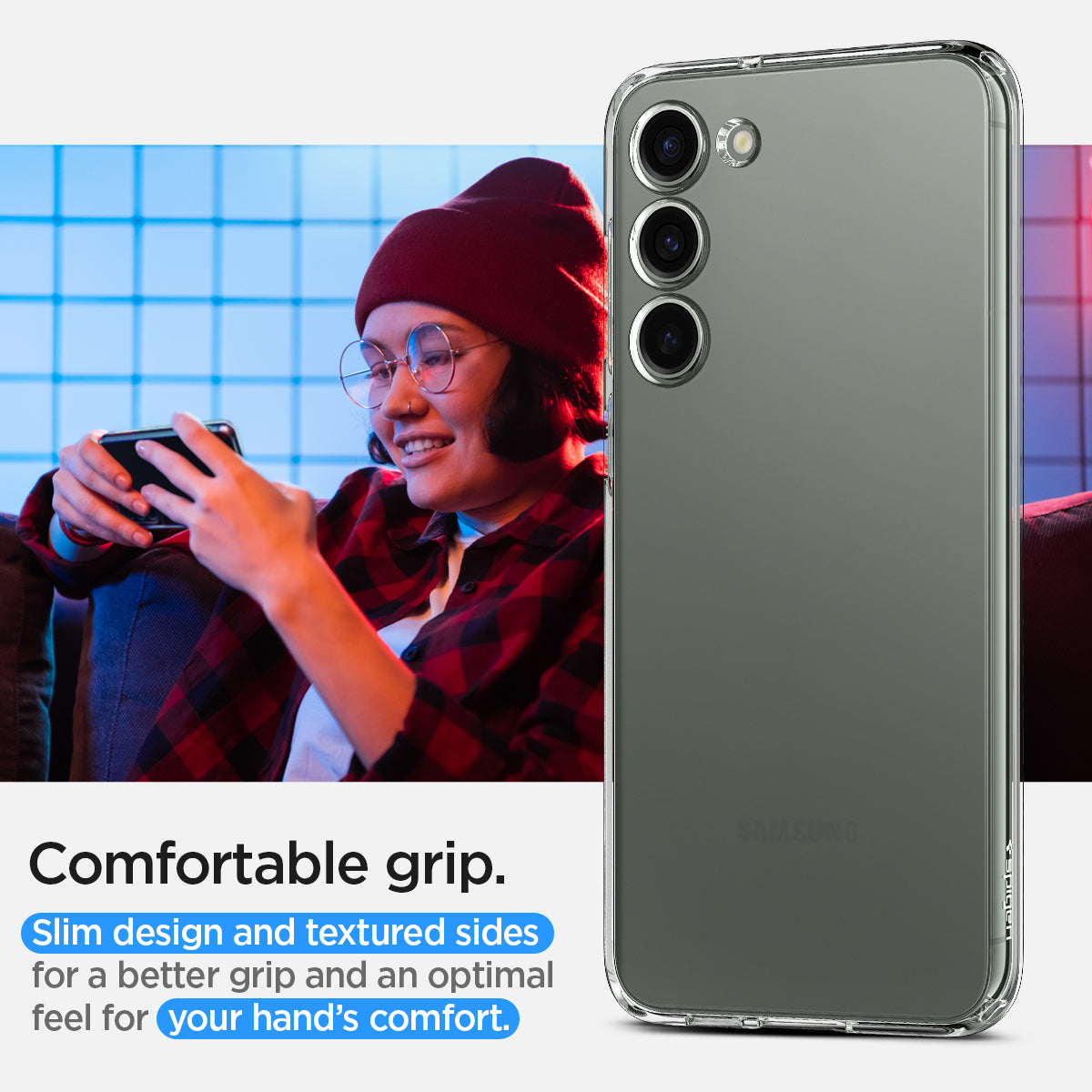 ACS05708 - Galaxy S23 Case Liquid Crystal in crystal clear comfortable grip. slim design and textured sides for a better grip and an optimal feel for your hand's comfort.