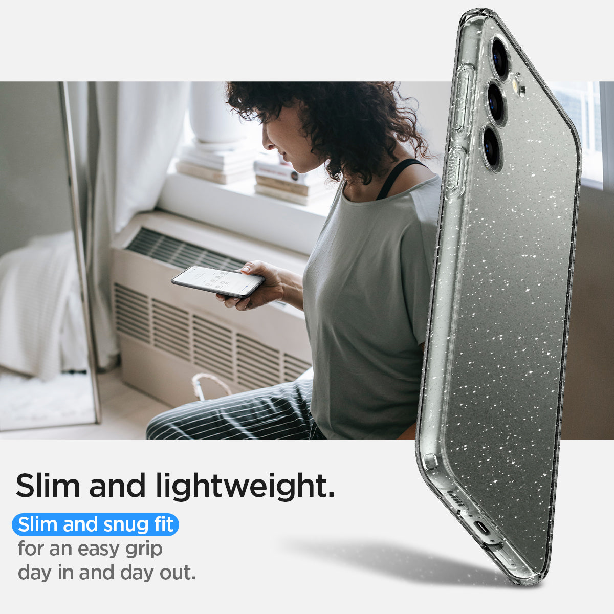 ACS05710 - Galaxy S23 Case Liquid Crystal Glitter in crystal quartz slim and light weight. slim and sung fit for an easy grip day in and day out.