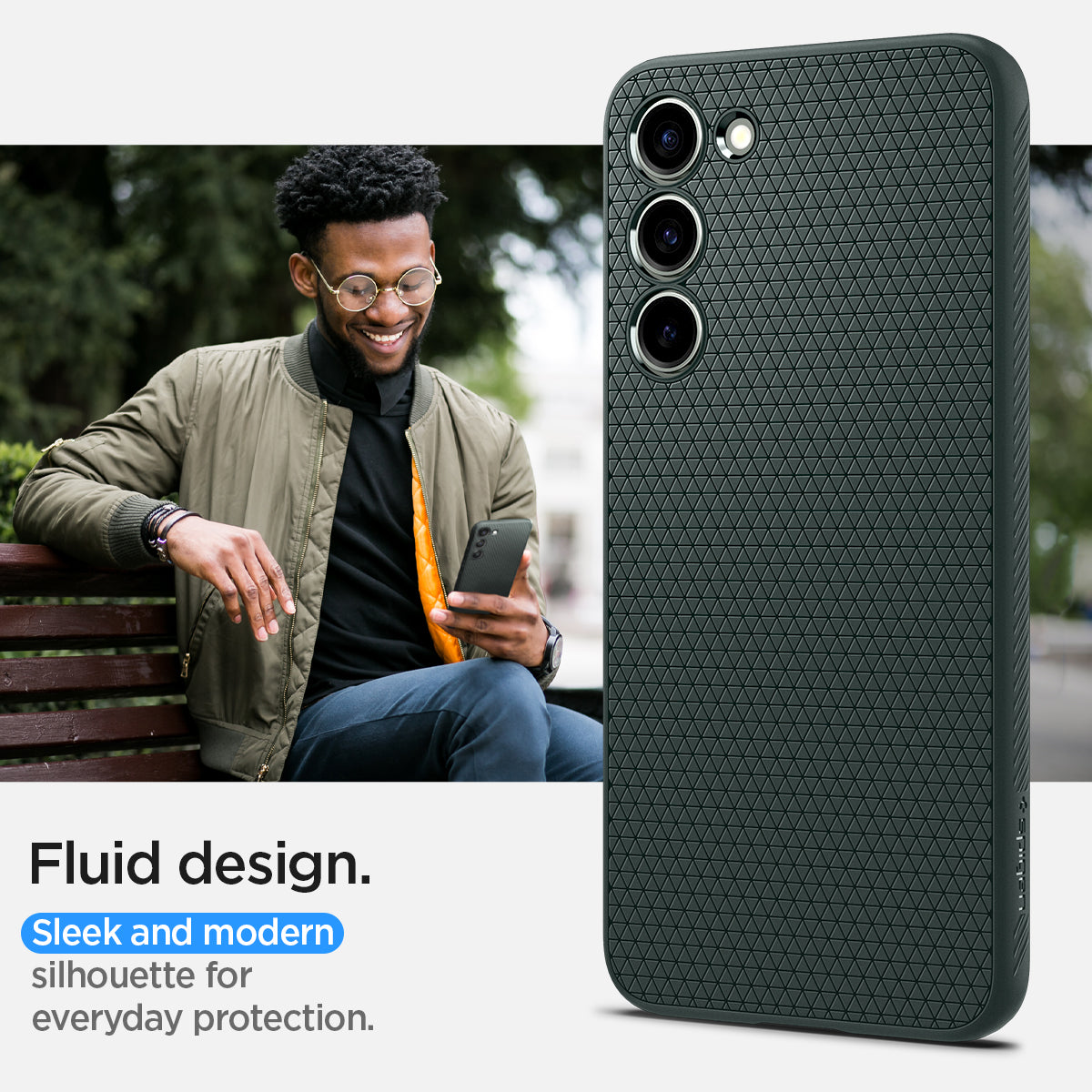 ACS05667 - Galaxy S23 Plus Case Liquid Air in abyss green showing the fluid design. Sleek and modern silhouette for everyday protection