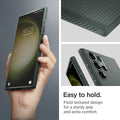 ACS05615 - Galaxy S23 Ultra Case Liquid Air in abyss green showing the easy to hold. Fluid textured design for a sturdy grip and extra comfort